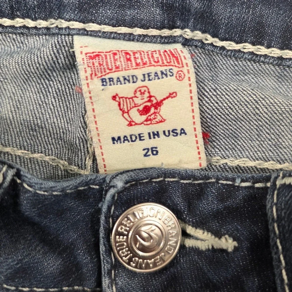 True Religion Skinny Jeans Dark Wash Crystal‎ Horseshoe Blue Embellished Size 26